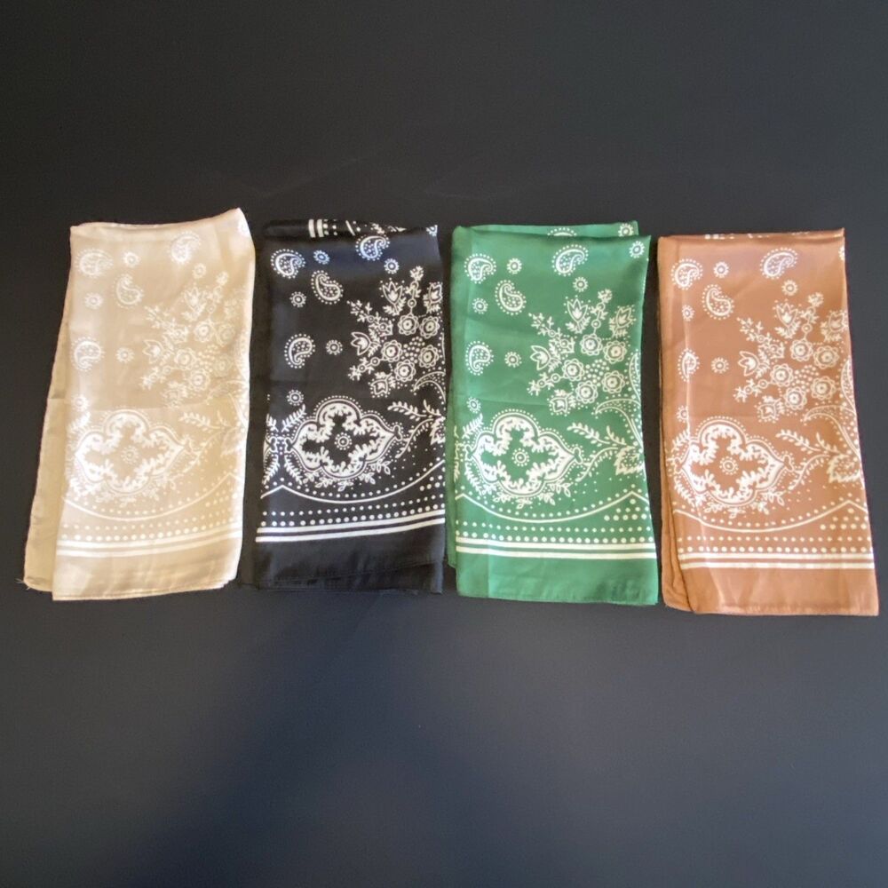 Lot 4 Polyester Scarves Black Green Tan Brown Vintage Style Fashion